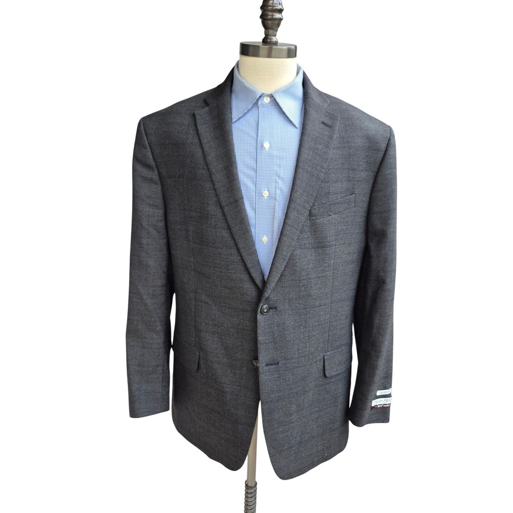 Jos A Bank 1905 Tailored Fit Sport Coat Grey Glen Plaid brrr Comfort Sz 48 L NEW